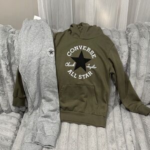 Converse Olive Green Hoodie with Heather Gray Sweatpants Set